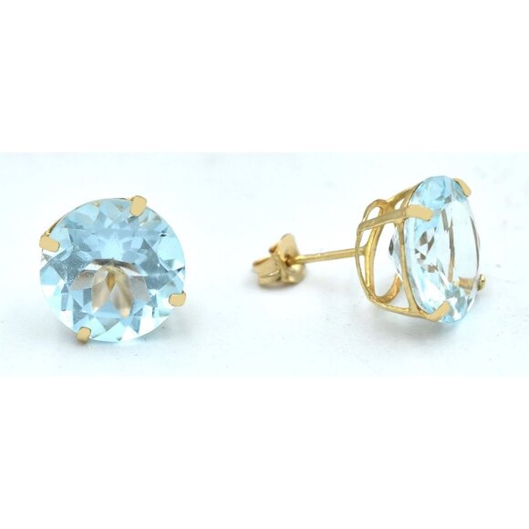 Jewelry - Genuine 8.76 Cts Aquamarine Studs Earrings 14k Gold